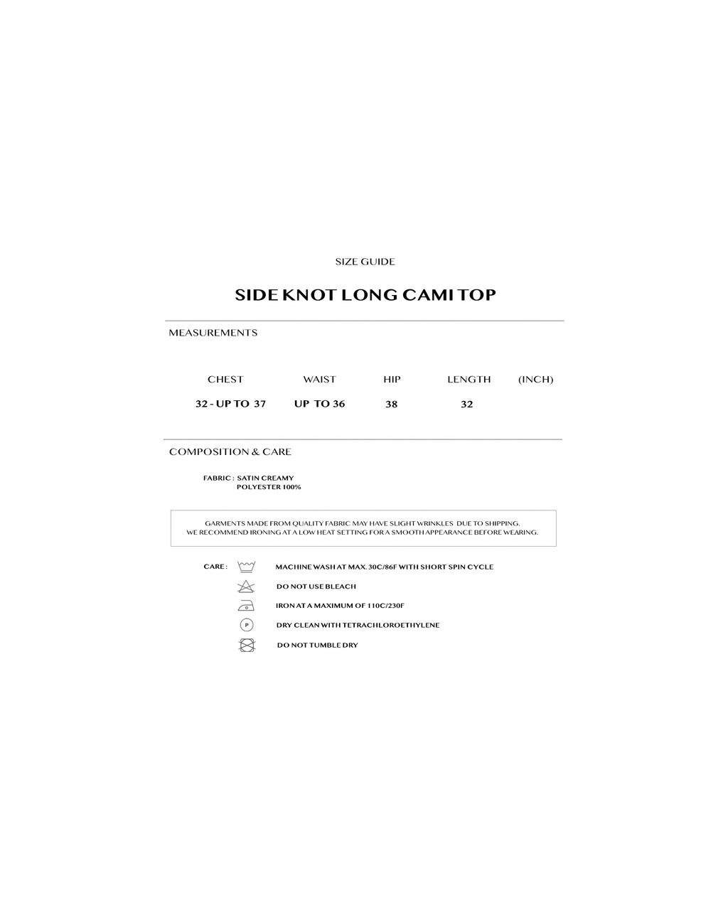 Side knot long cami Top